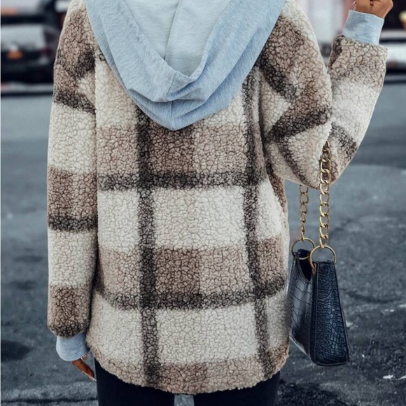 New plaid print hoodie Teddy jacket - Picture 7 of 8